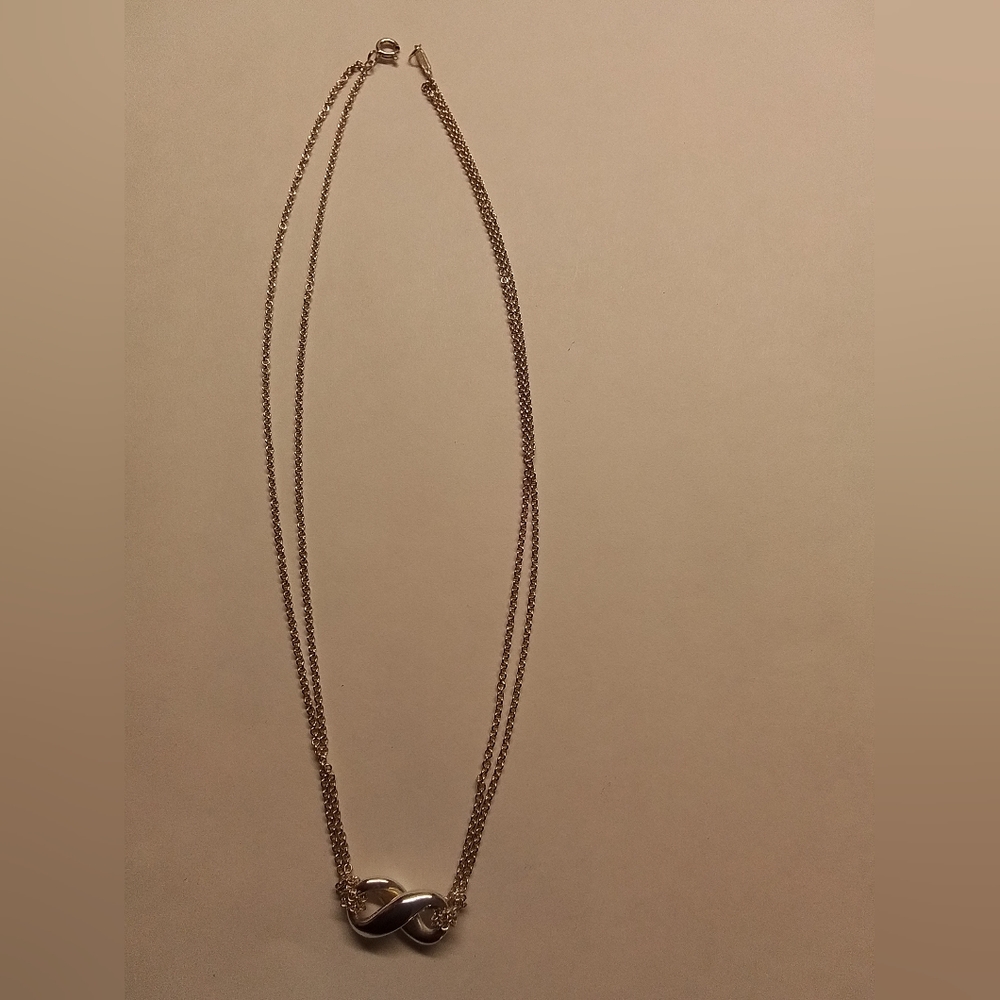Authentic Tiffany & Co Sterling Silver Figure 8 Double Chain Pendant